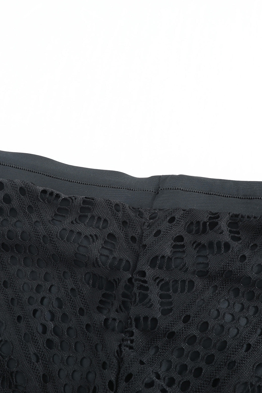Black Hollow Out Lace Overlay Swim Short Bottom