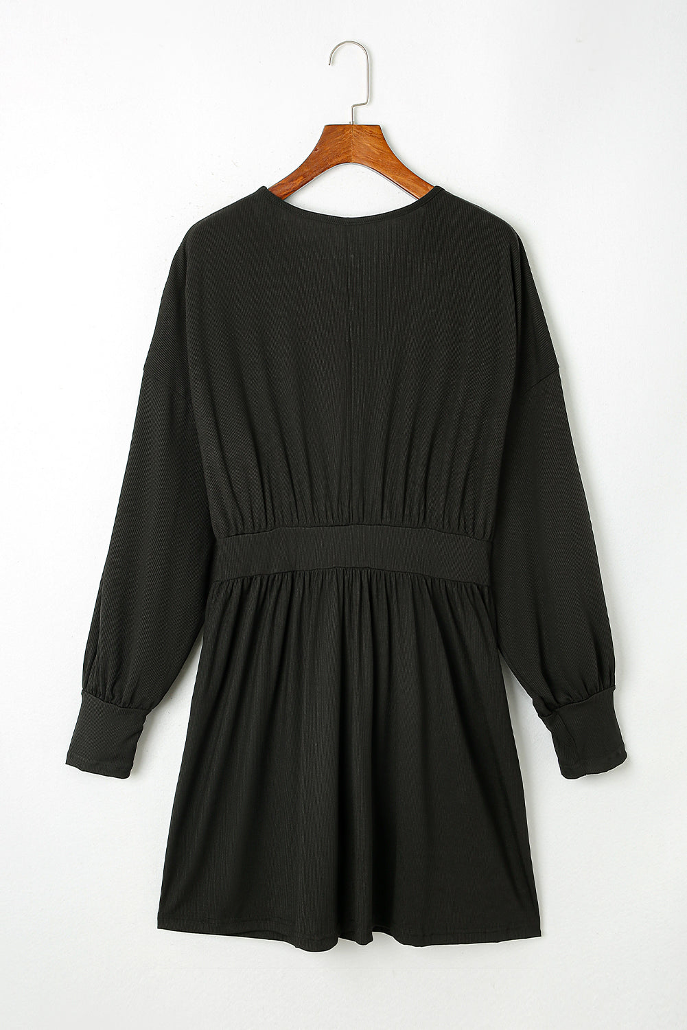 Black Plus Size Ribbed Knit Long Sleeve Tunic Babydoll Top