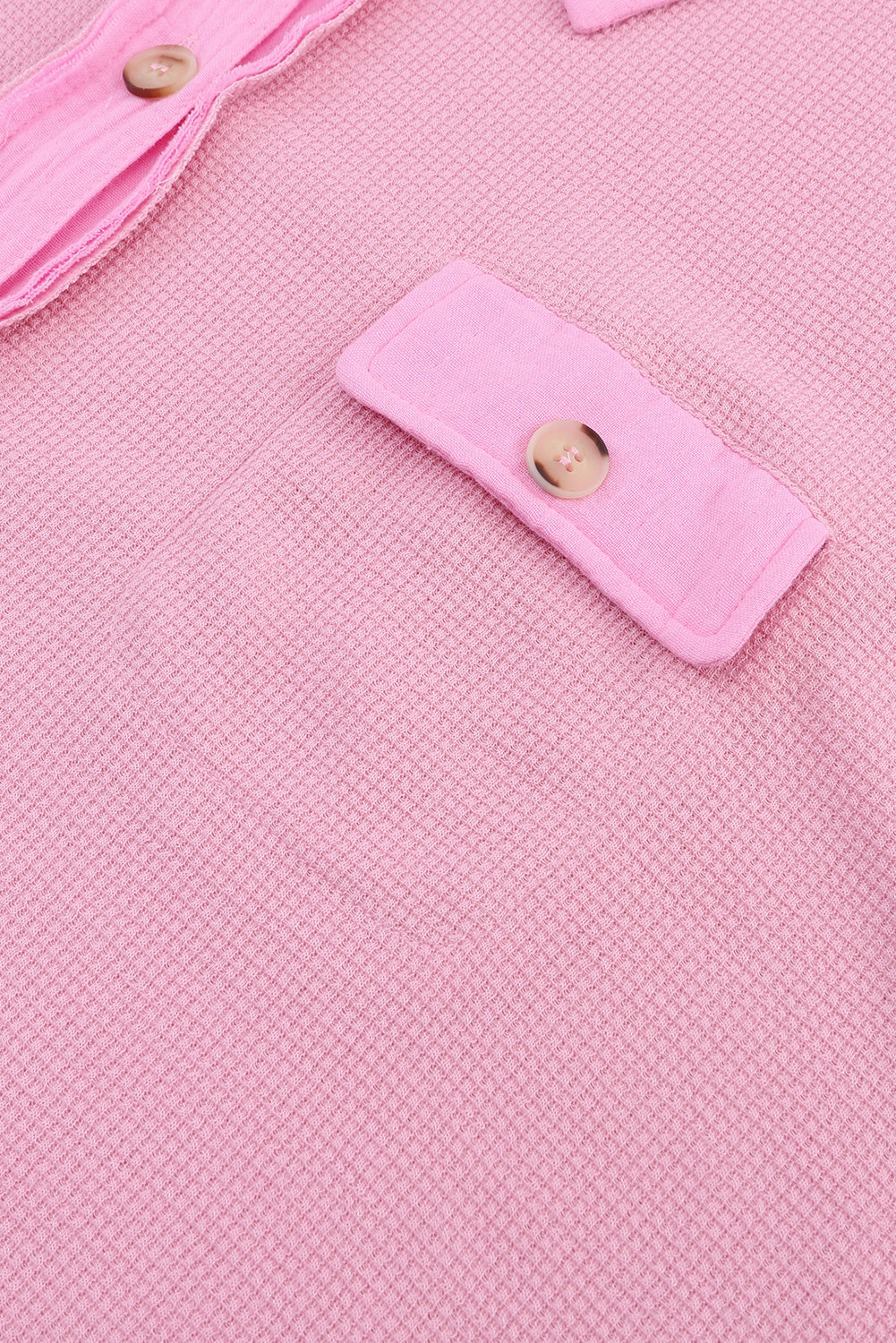 Pink Plus Size Waffle Knit Exposed Seam Shirt