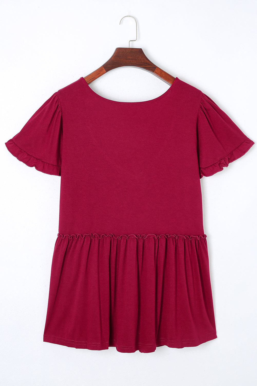 Fiery Red Plus Size V Neck Ruffle Sleeve Peplum Blouse