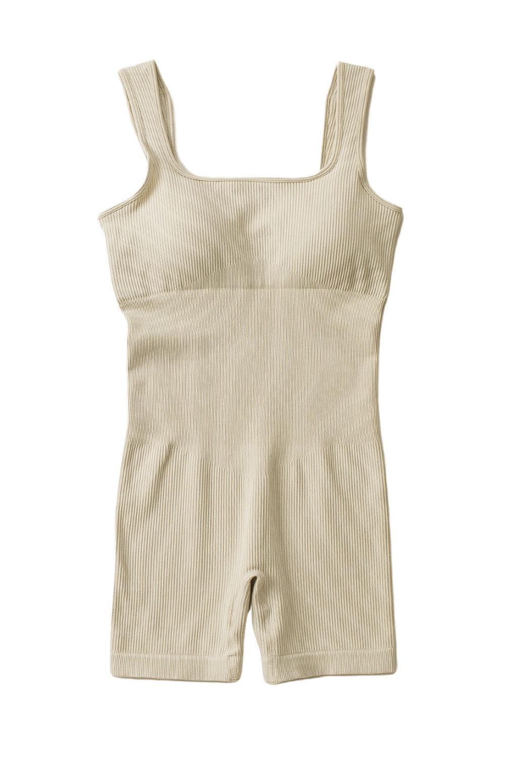 Apricot Ribbed Square Neck Padded Sports Romper