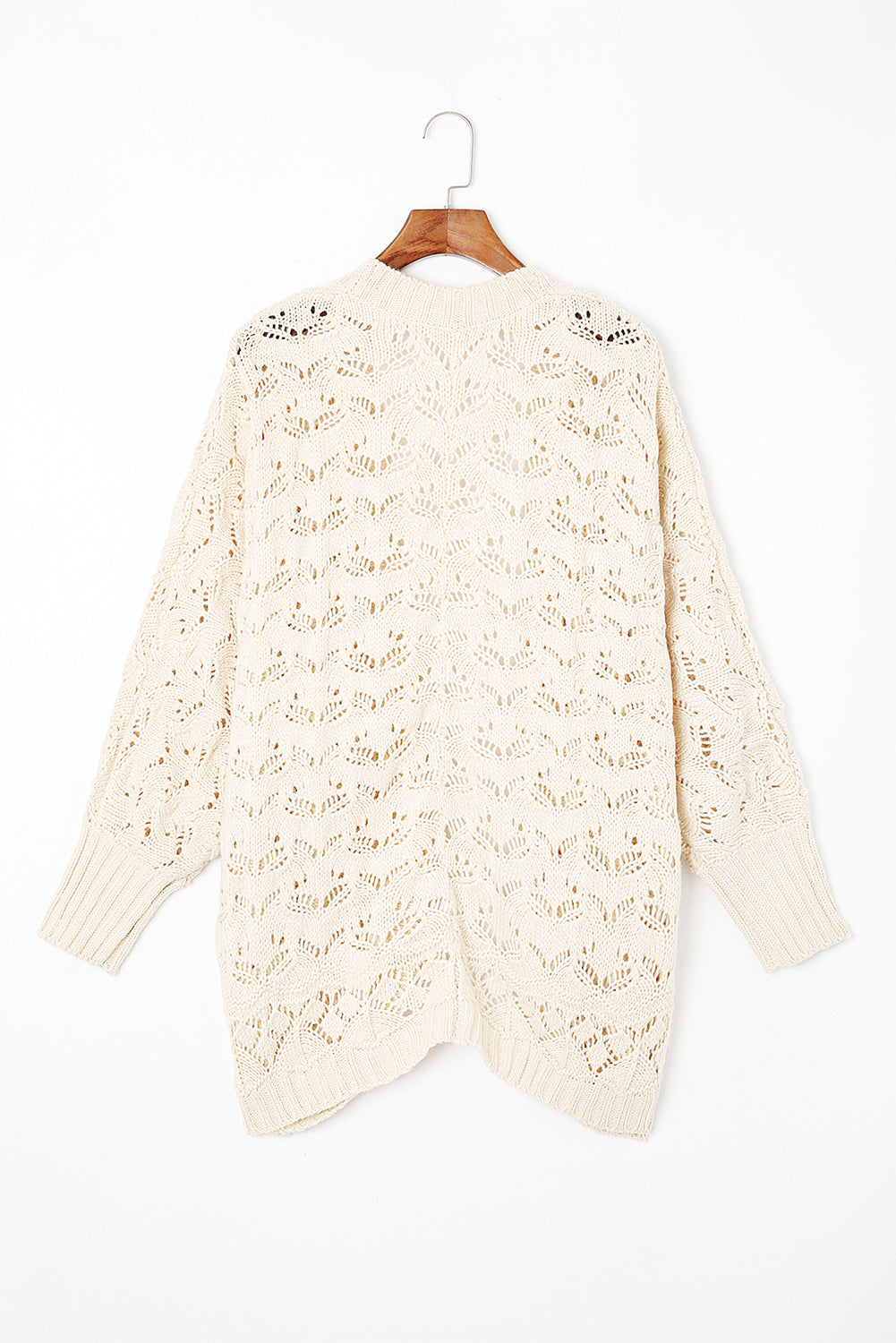 Beige Plus Size Textured Knit Open Ribbed Trim Cardigan