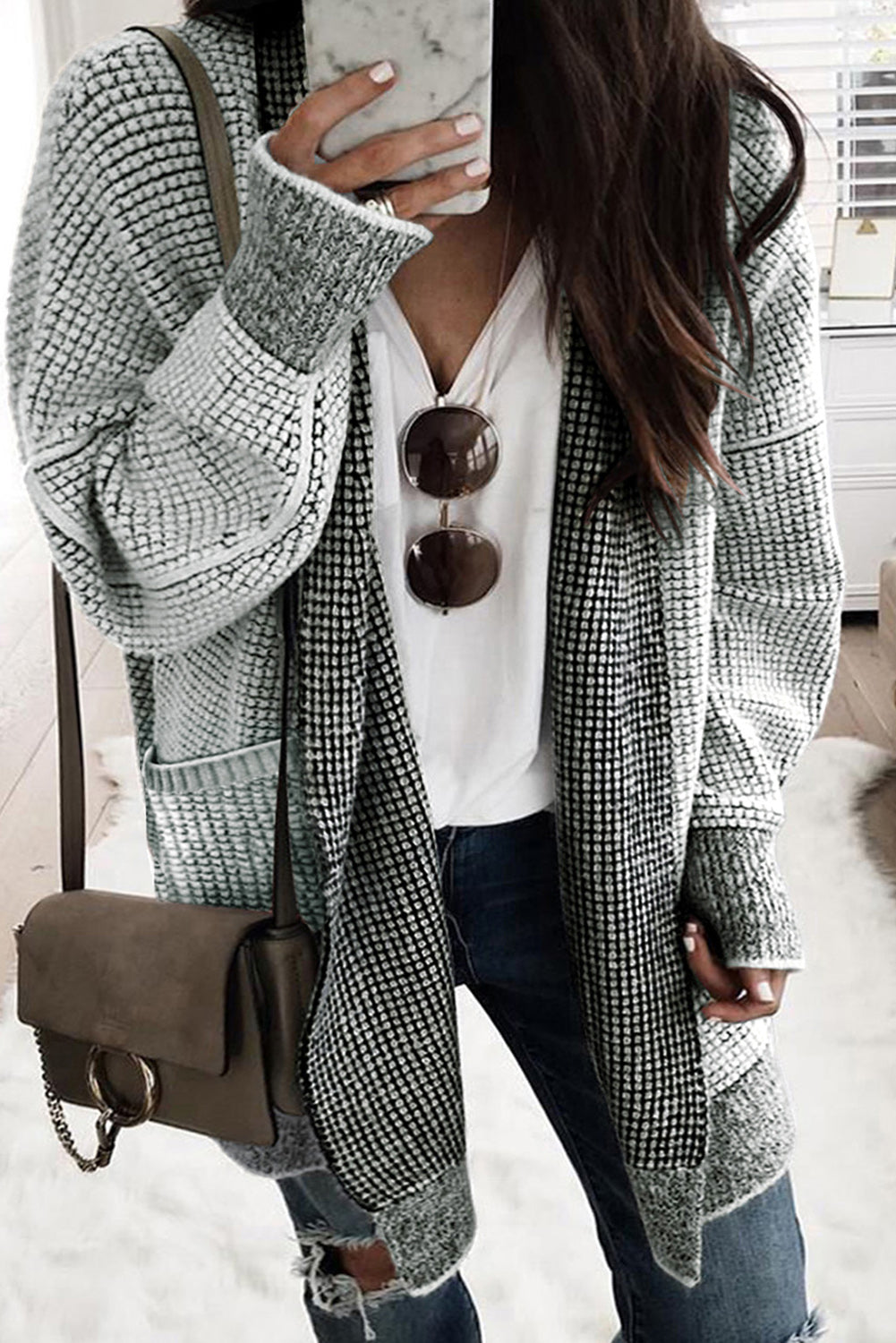 Gray Plus Size Textured Knit Cardigan