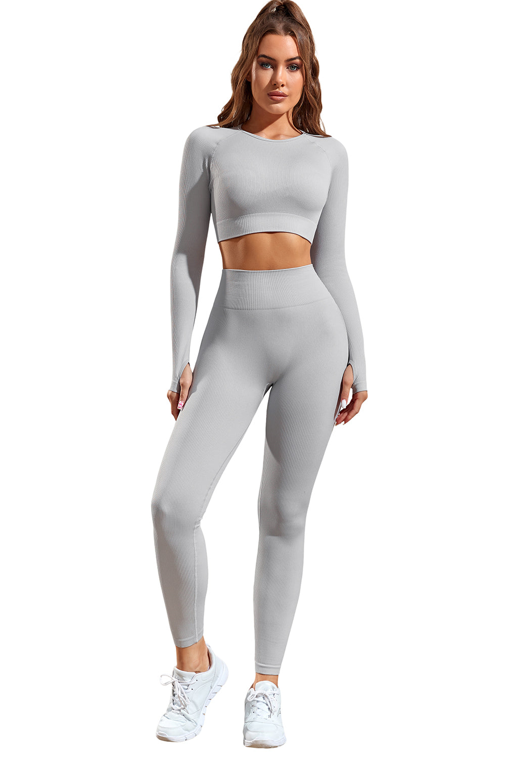 Gray Long Sleeve Seamless Crop Smoke