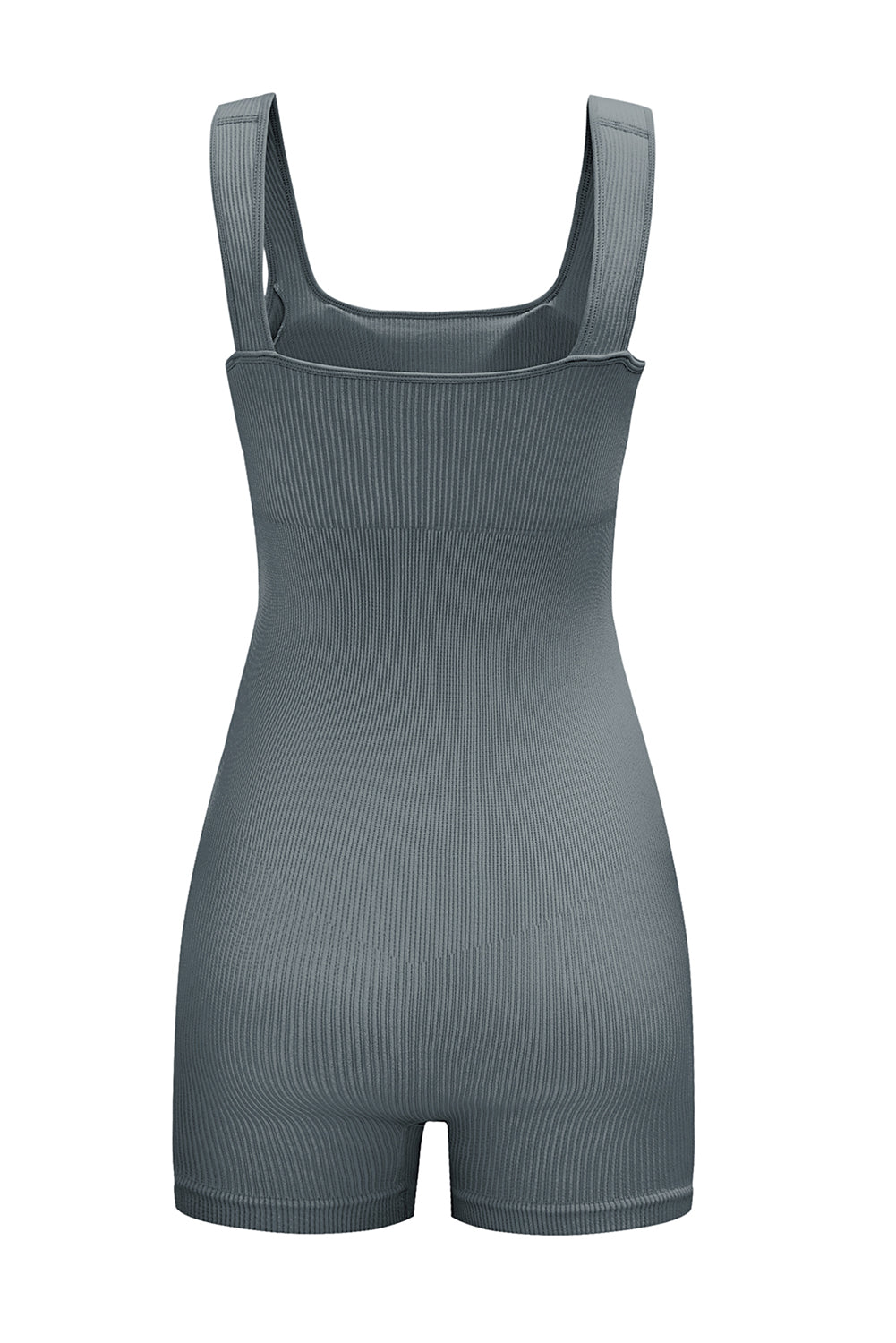 Gray Ribbed Square Neck Padded Sports Romper