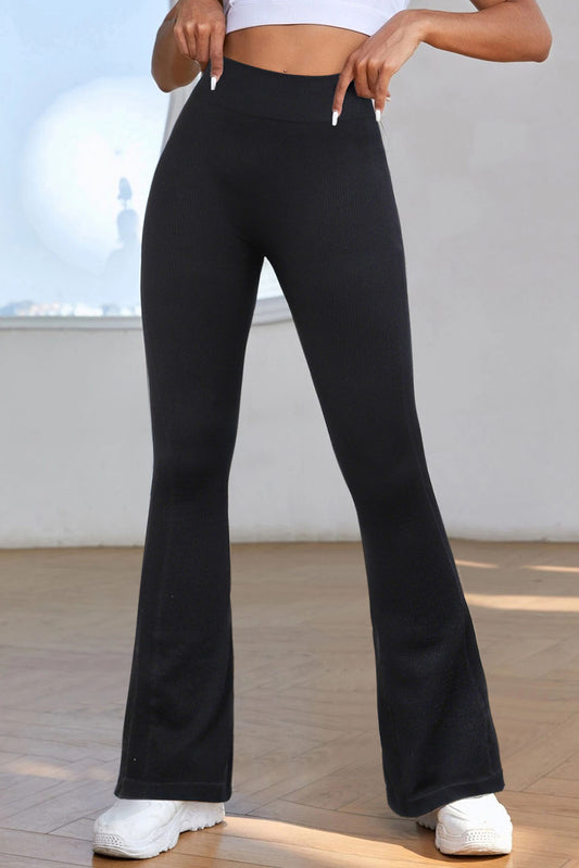 Black High Waist Tummy Control Flared Sports Pants