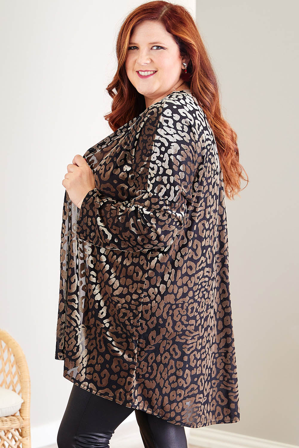 Leopard Print Open Front Plus Size Cardigan