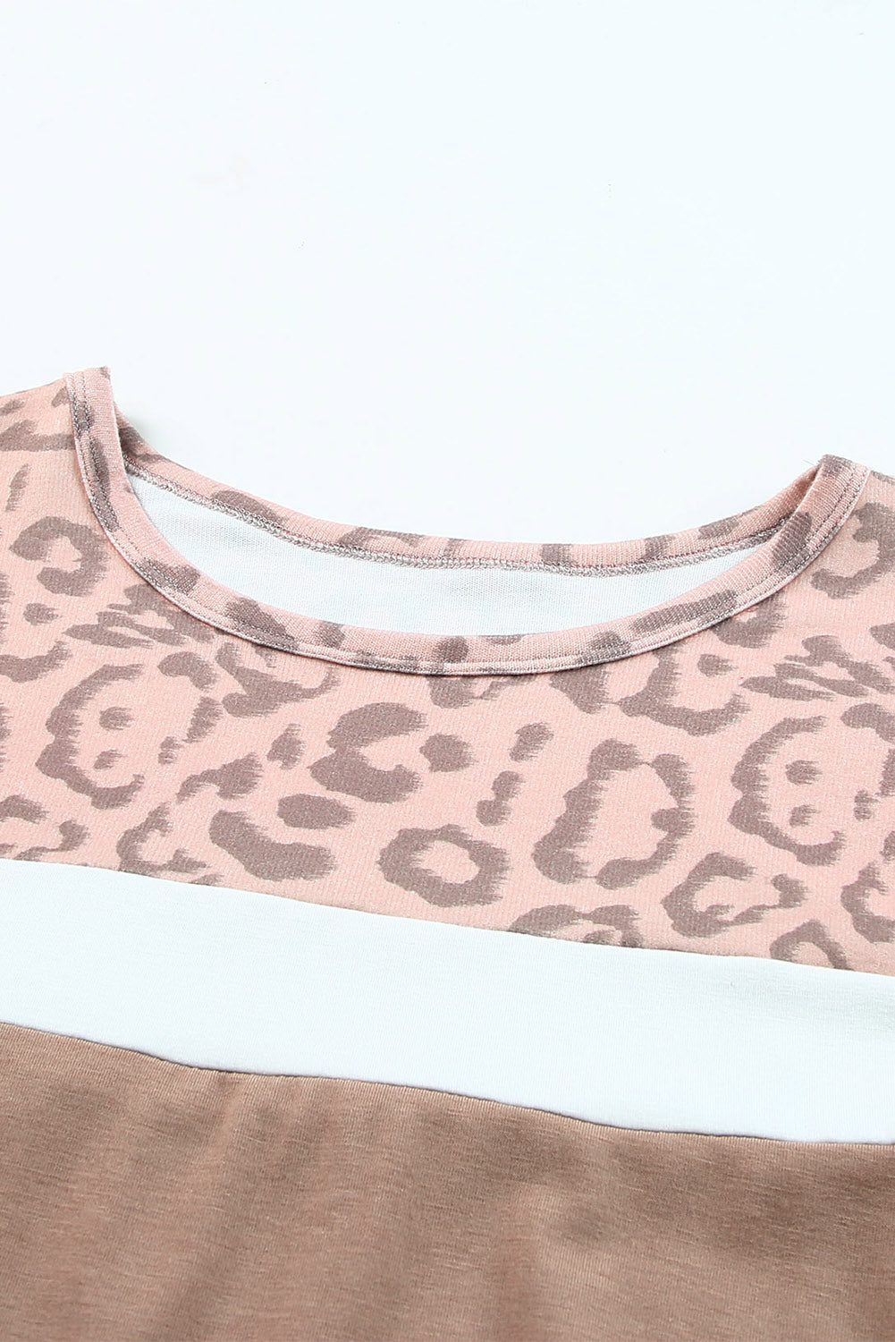 Khaki Leopard Yoke Color Block Plus Size Top