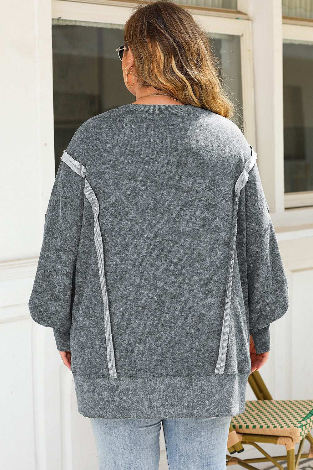 Gray Expose Seamed Washed Split Plus Size Sweatshirt