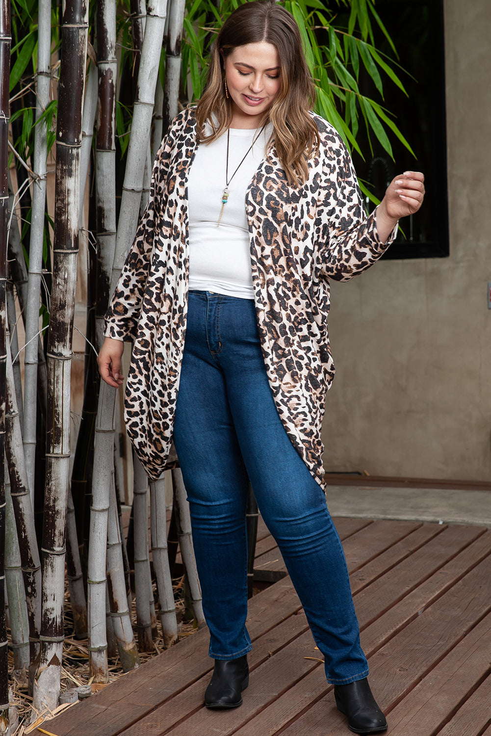 Leopard Plus Size Draped Open Front Cardigan