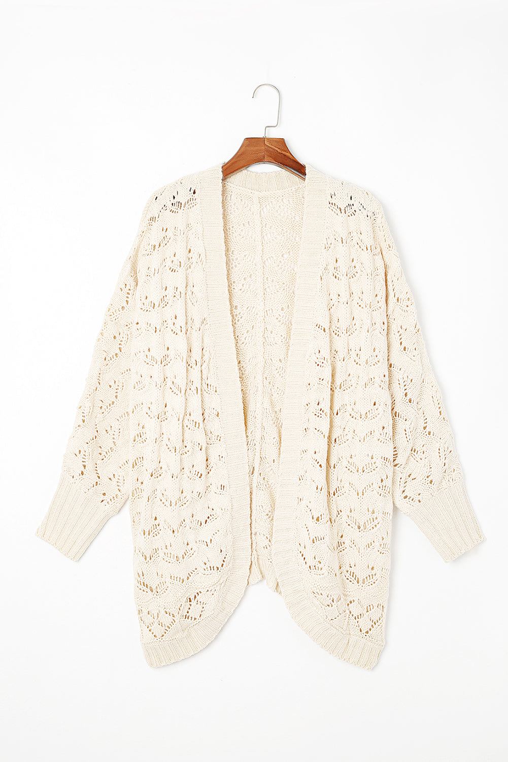 Beige Plus Size Textured Knit Open Ribbed Trim Cardigan