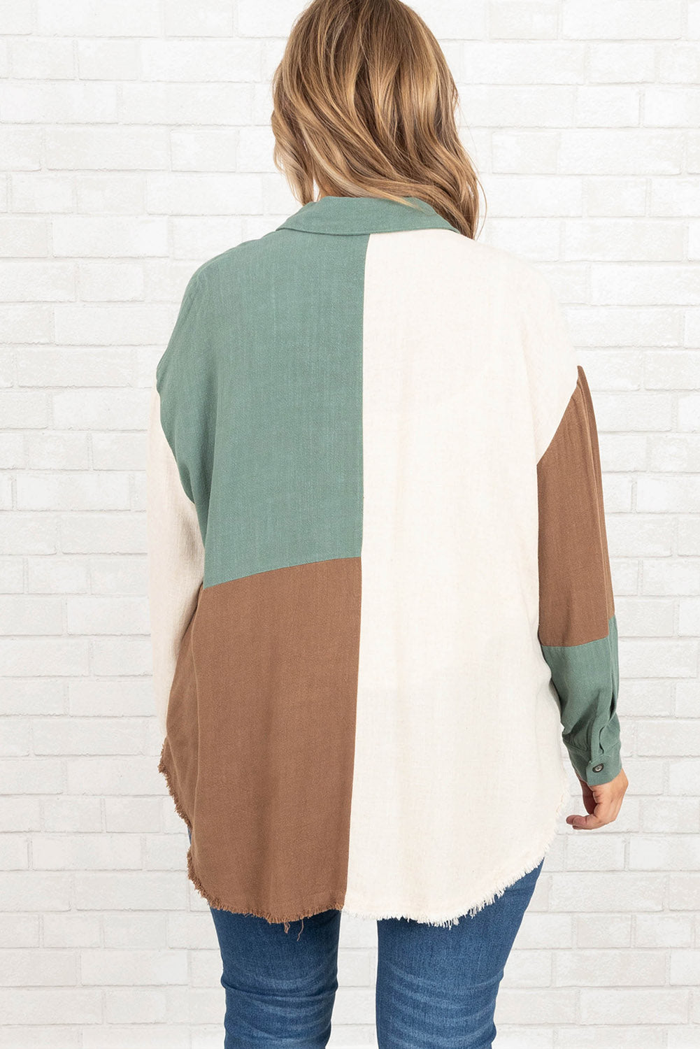 Green Colorblock Raw Edge Plus Size Shirt