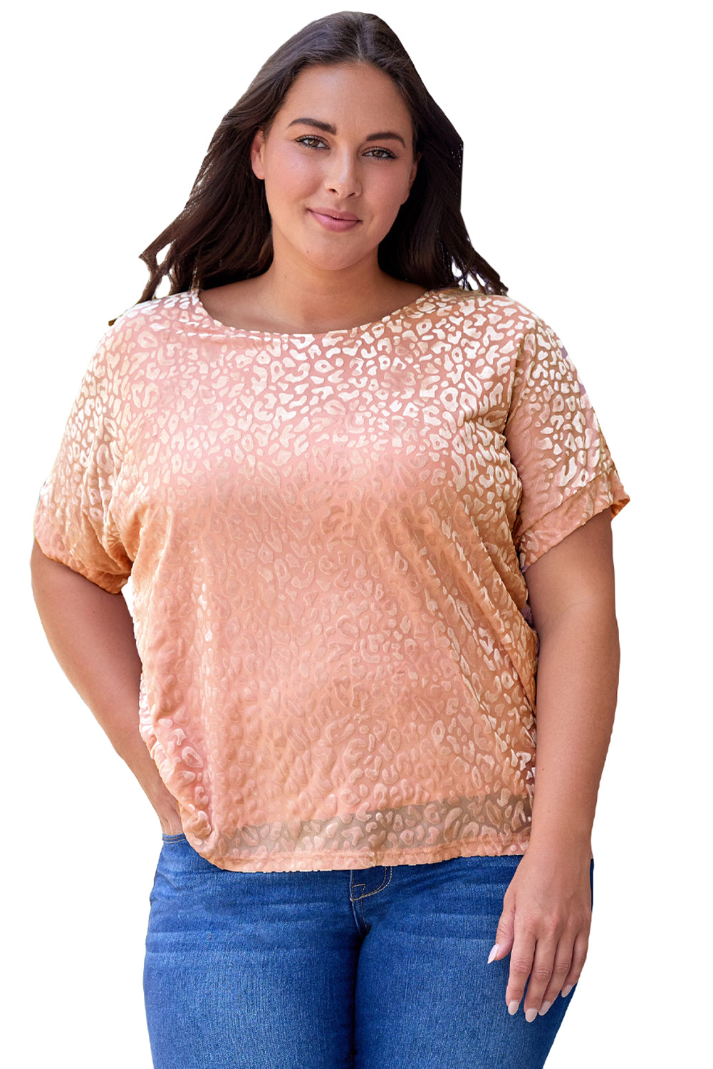 Pink Plus Size Ombre Glitter Leopard T-shirt