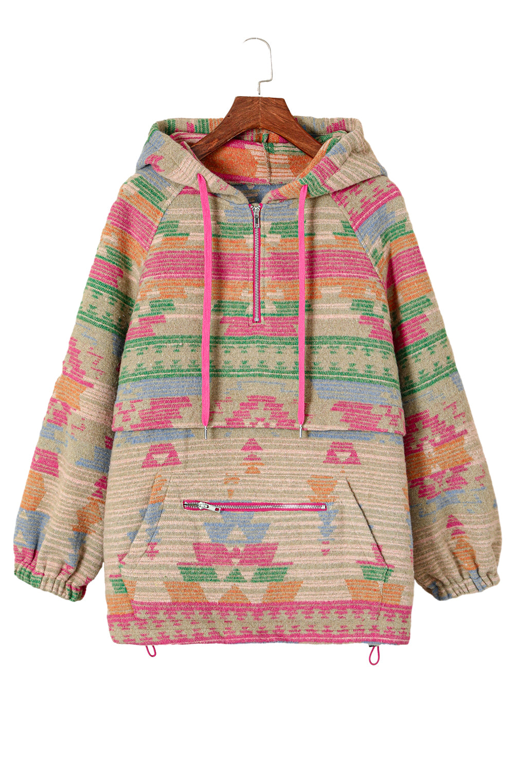 Multicolor Plus Size Western Aztec Geometric Pattern Zip up Hoodie