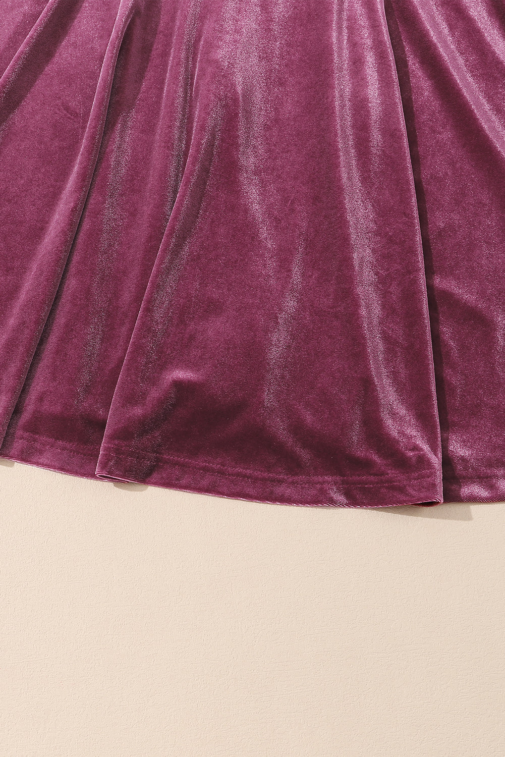 Burgundy Smocked High Neck Flounce Sleeve Velvet Dress