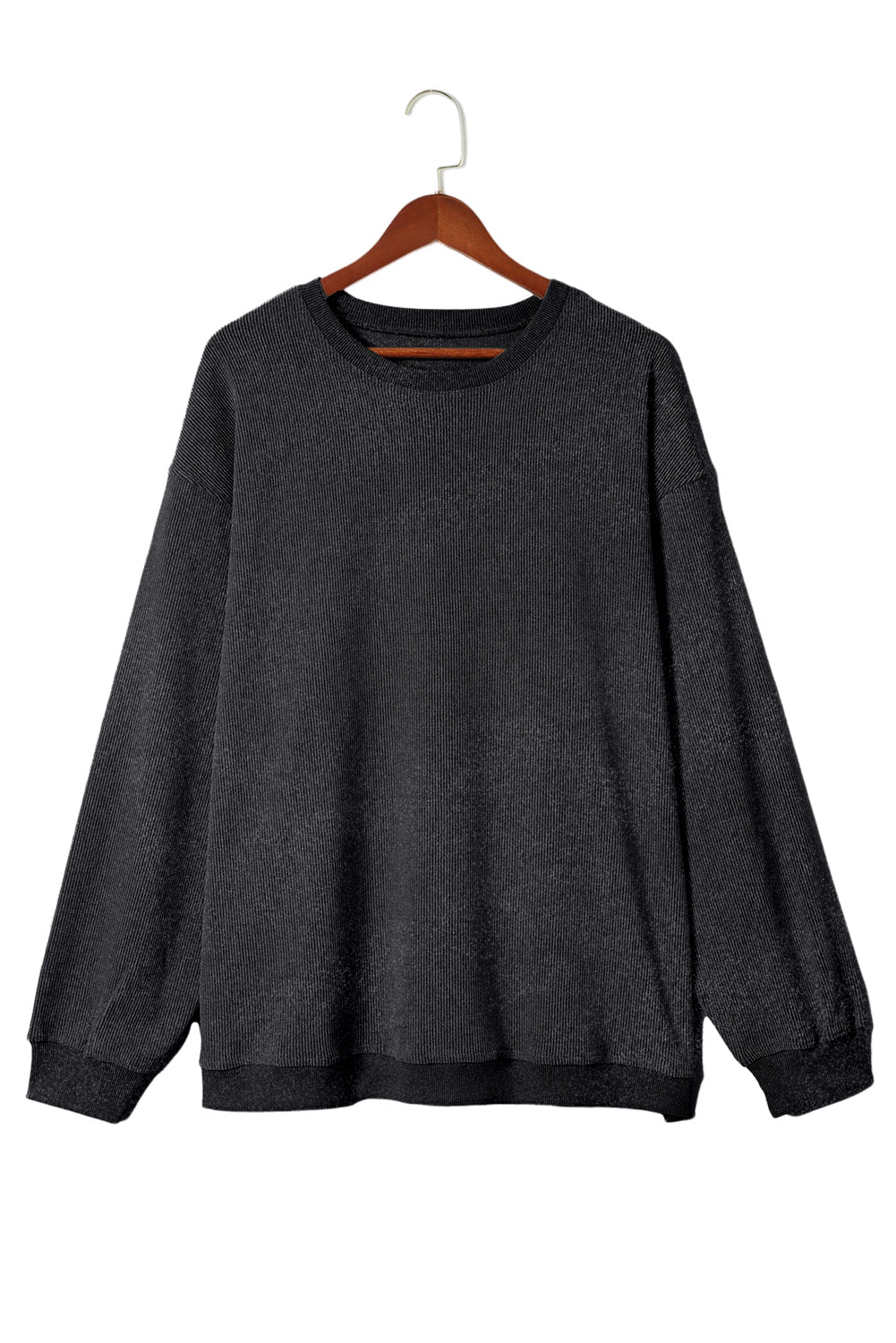 Black Plus Size Corded Round Neck Sweatshirt