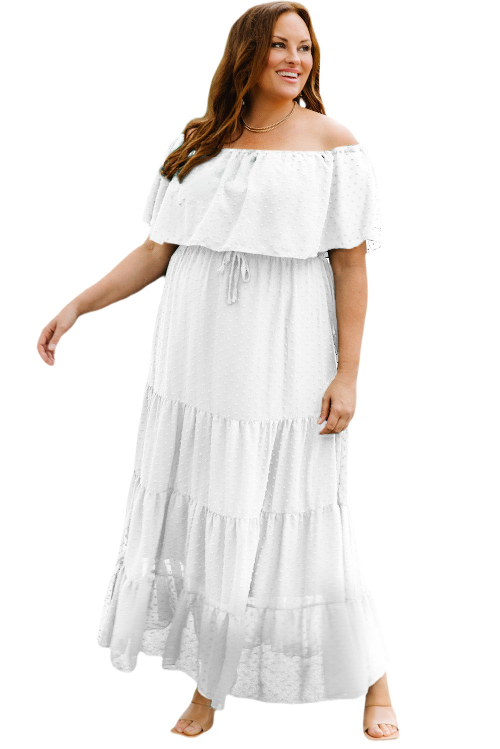 White Swiss Dot Plus Size Ruffle Tiered Maxi Dress