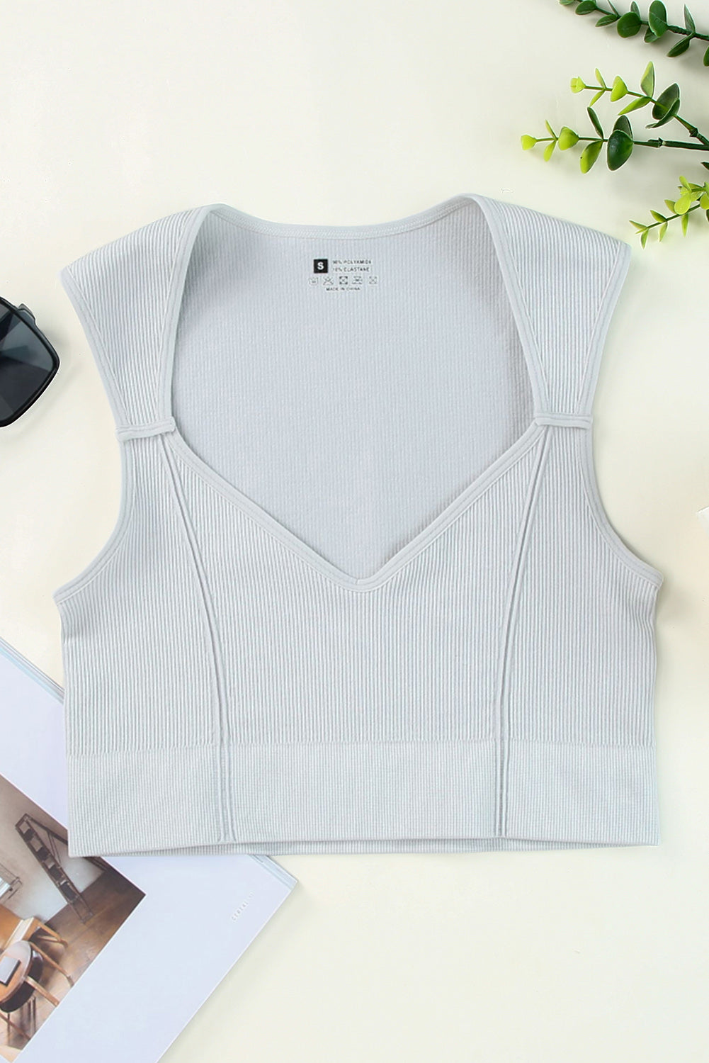 Gray Joint Straps Sleeveless Ribbed Gym Top