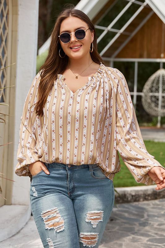 Pink Plus Size Printed Split Neck Blouse