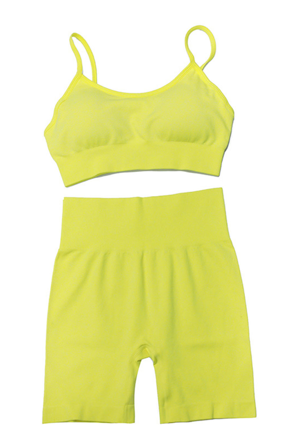 Yellow Spaghetti Straps Seamless Yoga Short Set