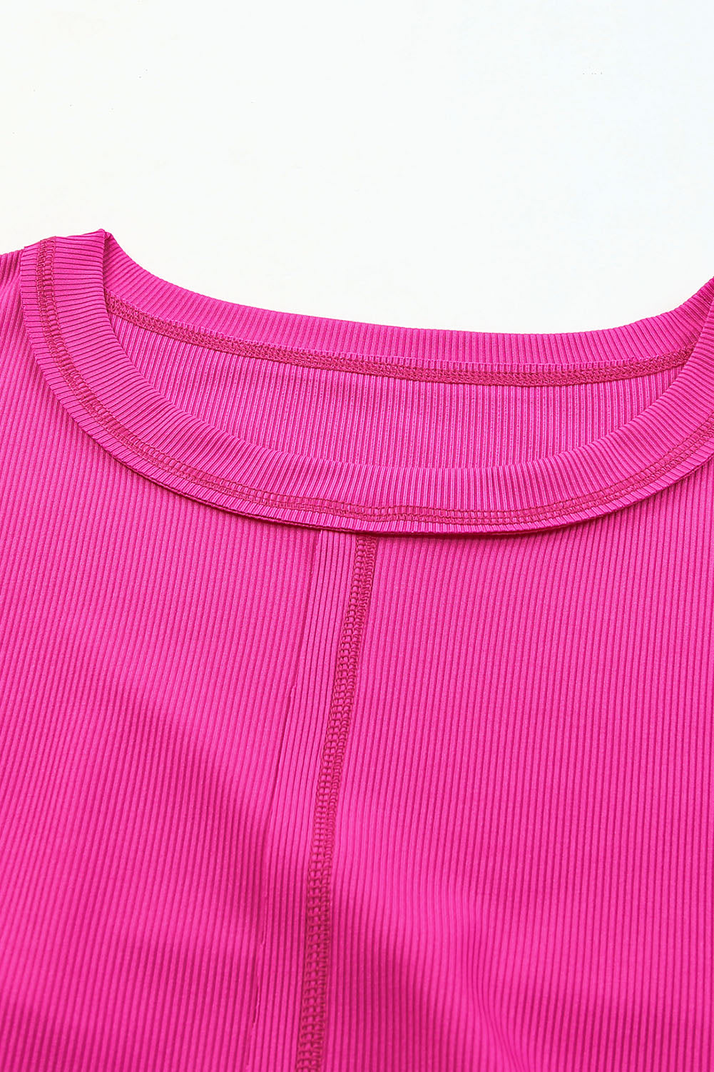 Pink Plus Size Ribbed 3/4 Sleeves Flowy Top