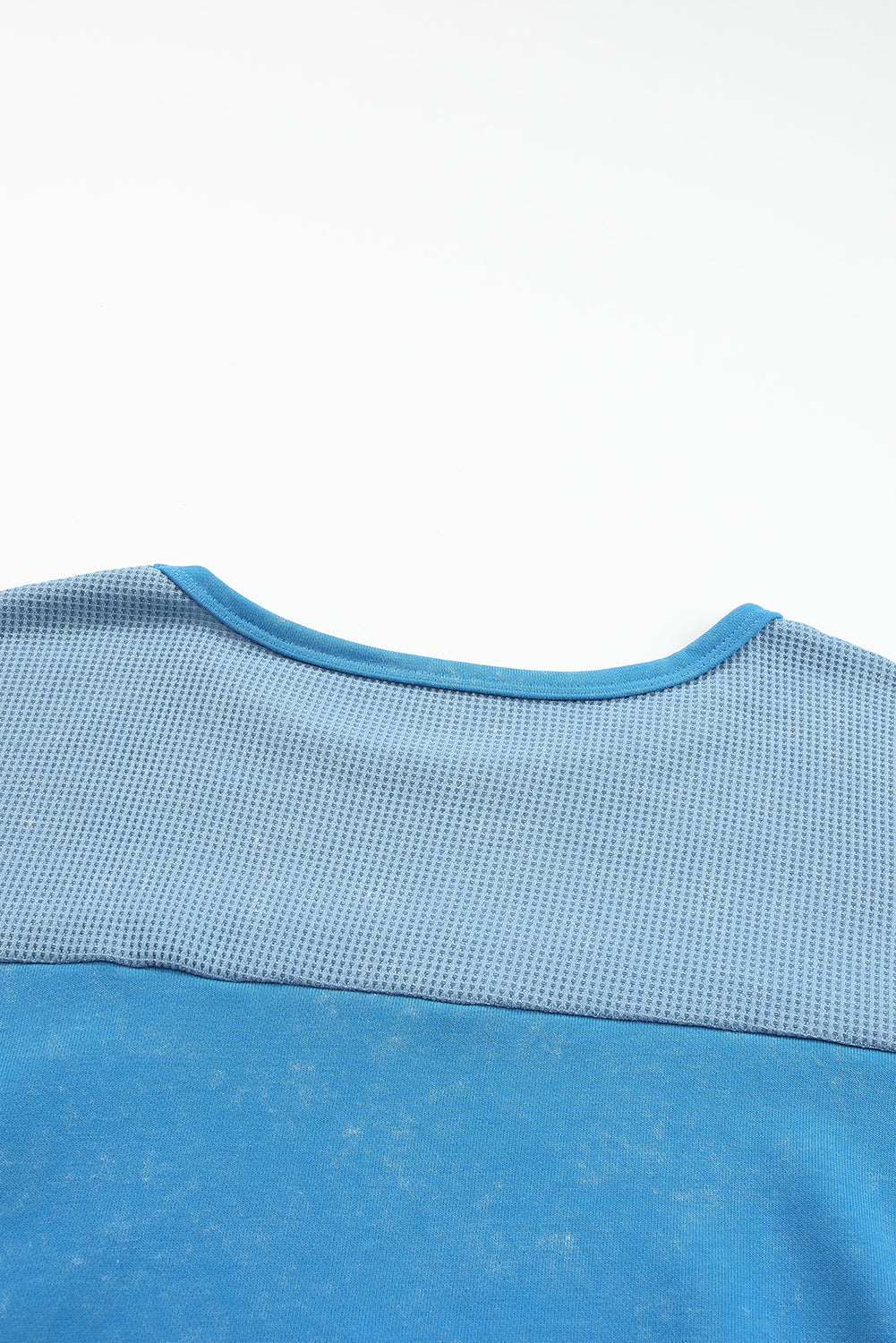 Sky Blue Plus Size Waffle Knit Patchwork Drop Shoulder Top