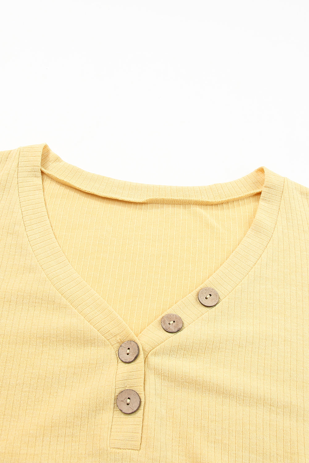 Yellow Plus Size Ribbed Long Sleeve Pocketed Henley Dress