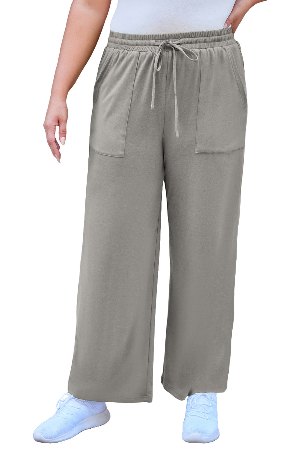 Gray Plus Size Pocketed Wide Leg Pants