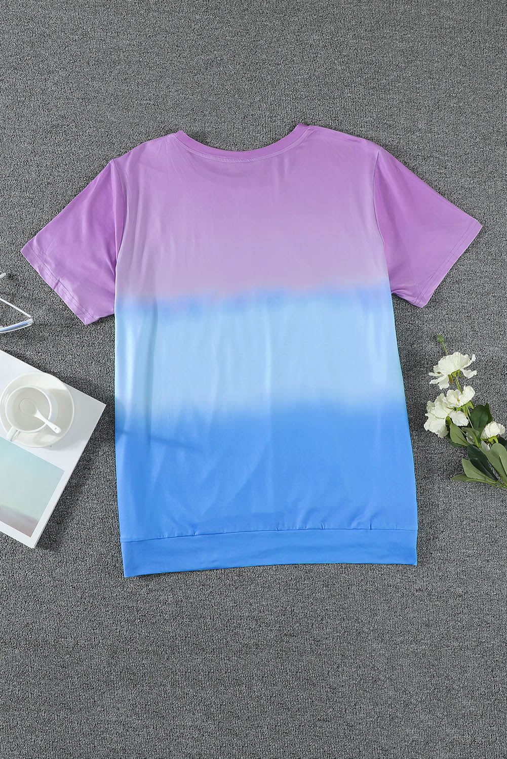 Purple Crew Neck Tie-dye Colorblock Plus Size Tee