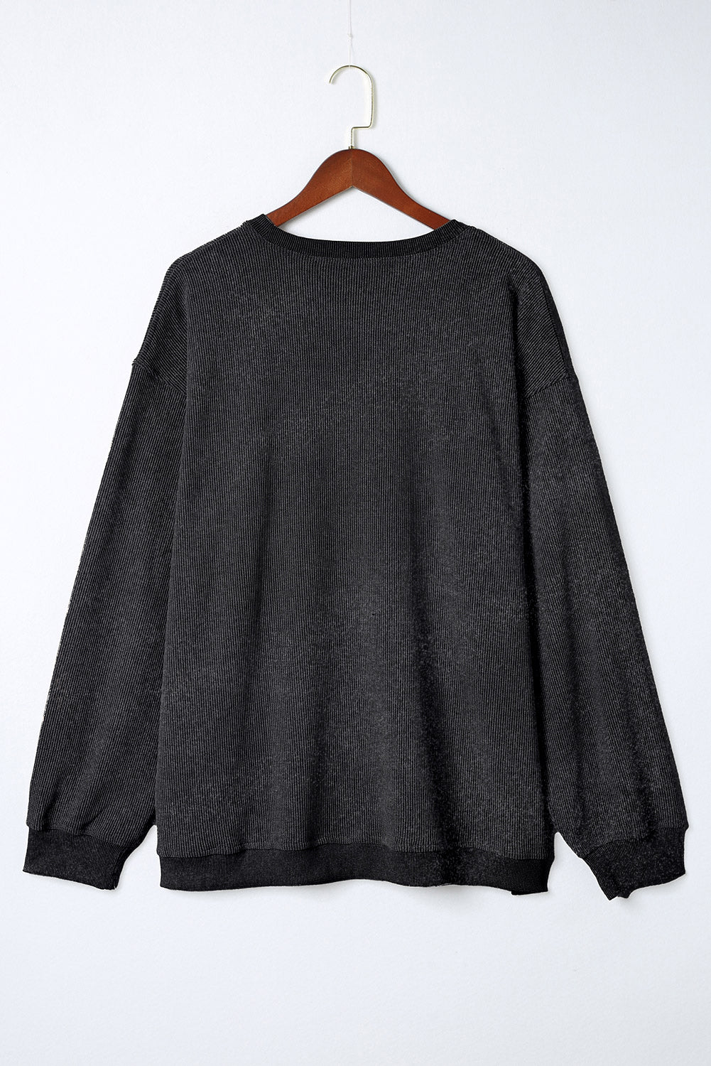 Black Plus Size Corded Round Neck Sweatshirt