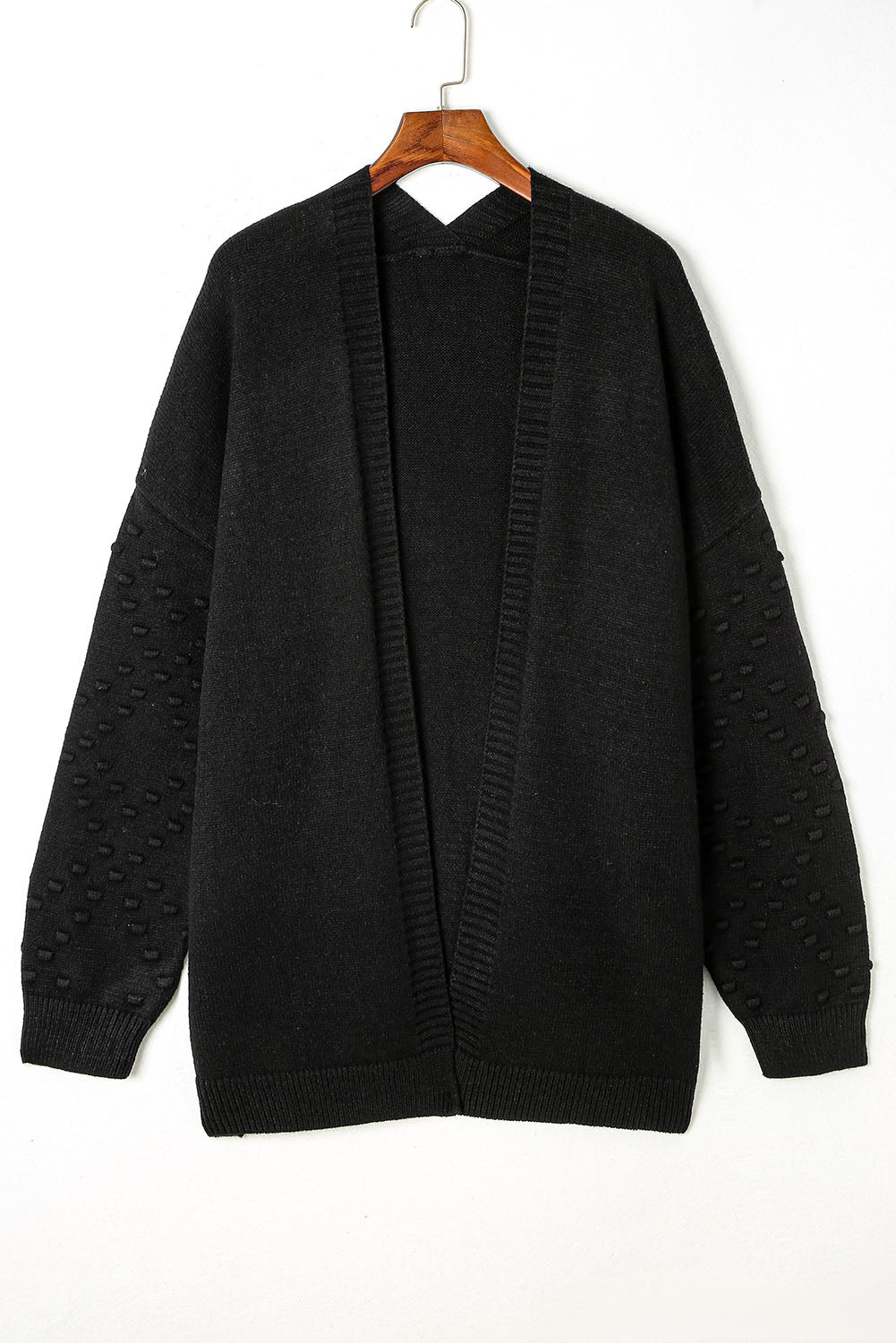 Black Pom Pom Detail Open Front Plus Size Cardigan