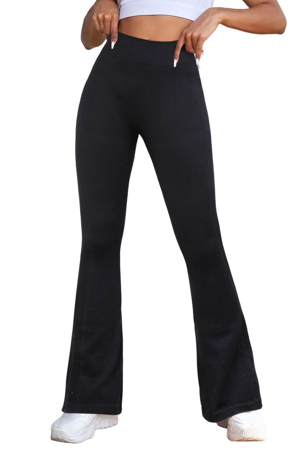 Black High Waist Tummy Control Flared Sports Pants