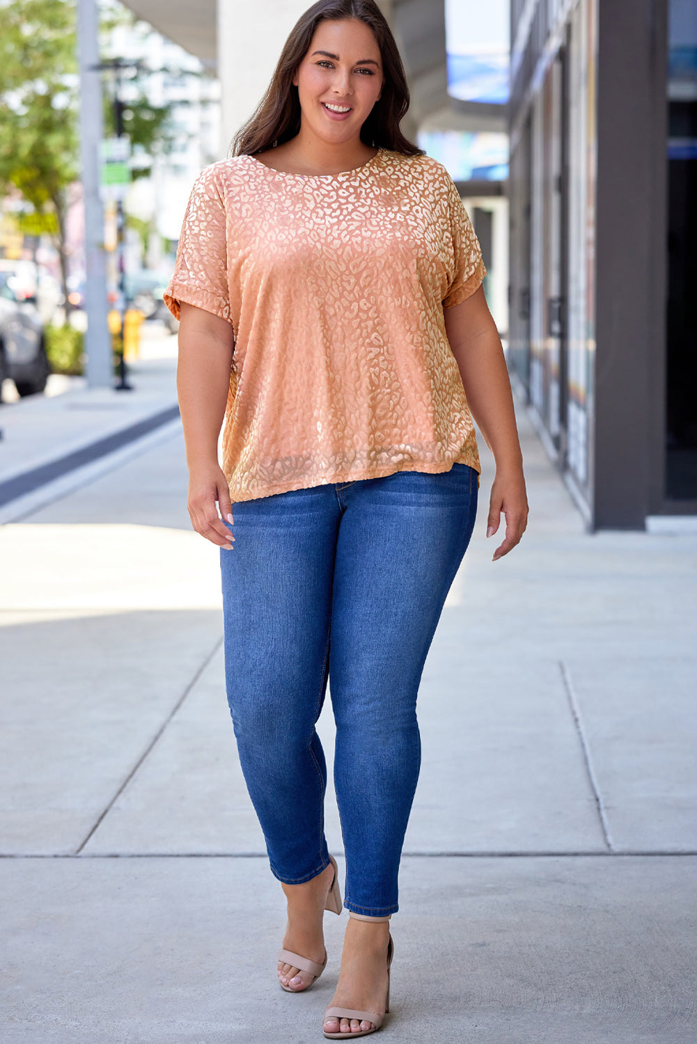 Pink Plus Size Ombre Glitter Leopard T-shirt