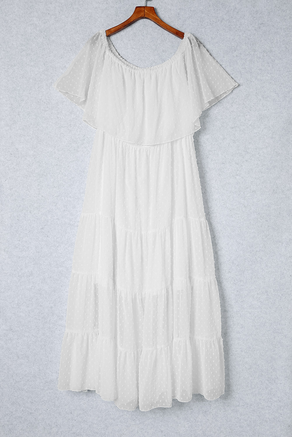 White Swiss Dot Plus Size Ruffle Tiered Maxi Dress