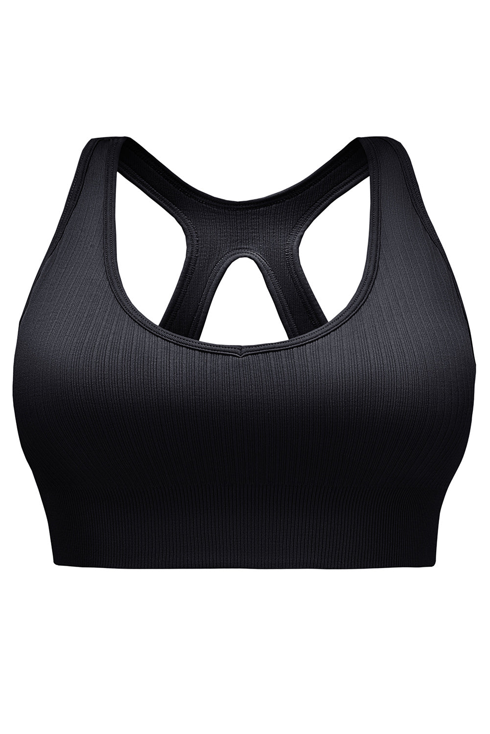 Black Ribbed Hollow-out Racerback Yoga Camisole