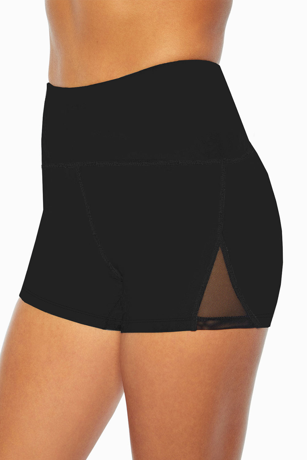 Black Mesh Cutout Patchwork Swim Shorts