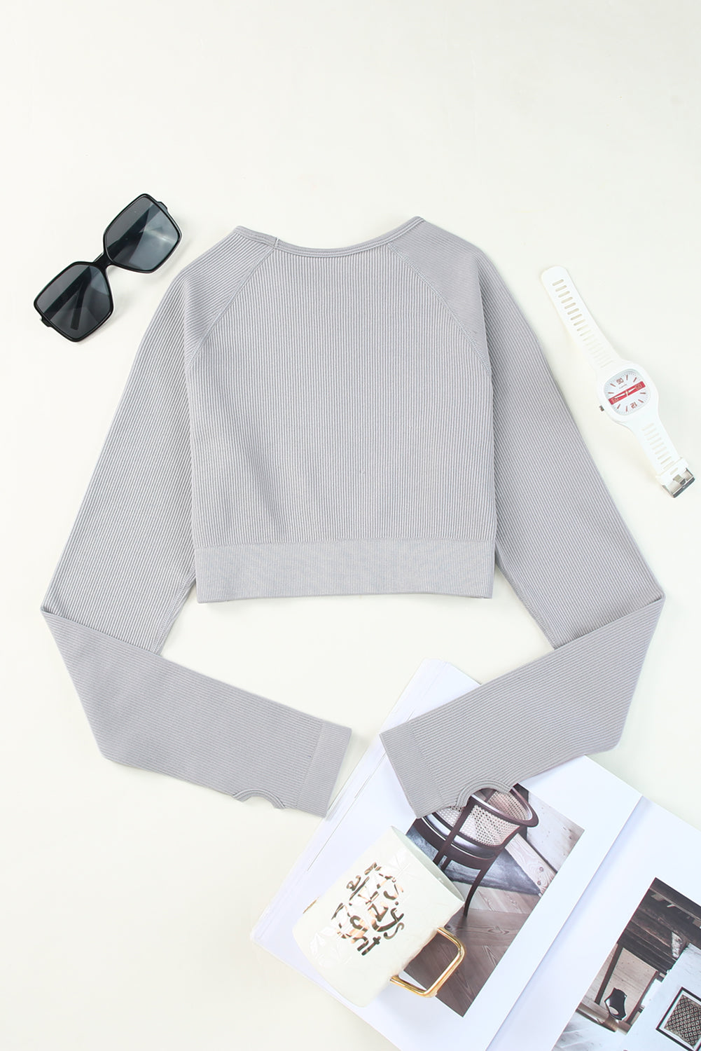 Gray Long Sleeve Seamless Crop Smoke