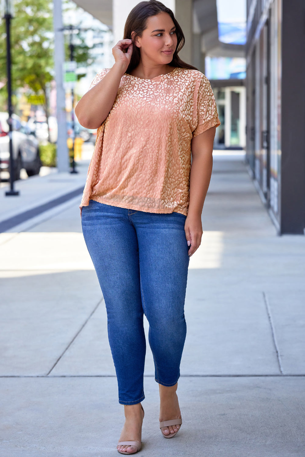 Pink Plus Size Ombre Glitter Leopard T-shirt