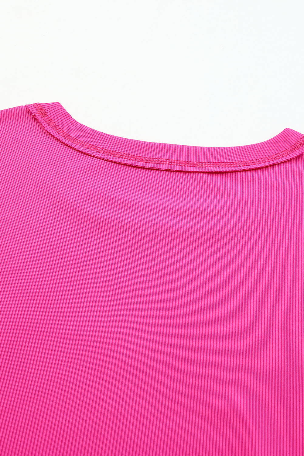 Pink Plus Size Ribbed 3/4 Sleeves Flowy Top