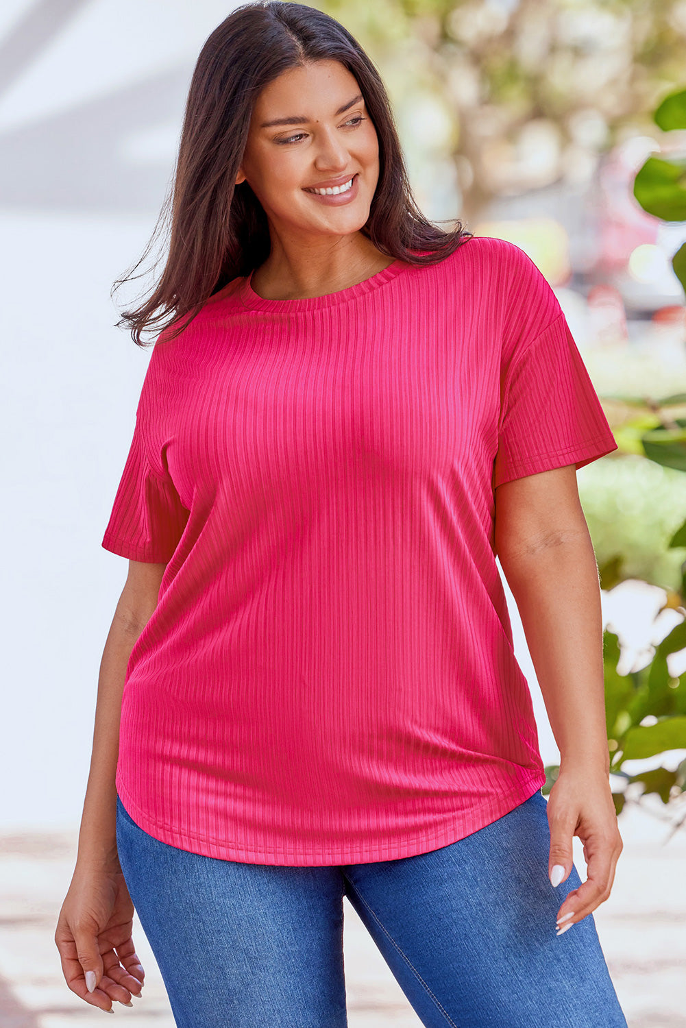 Rose Plus Size Ribbed Knit T-shirt