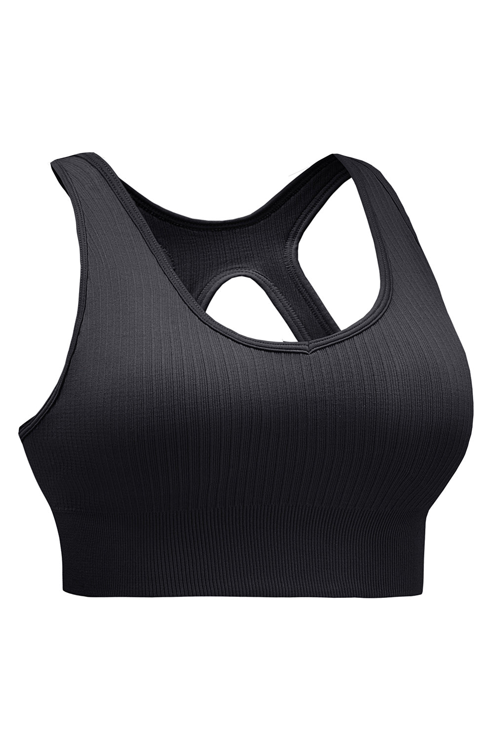 Black Ribbed Hollow-out Racerback Yoga Camisole