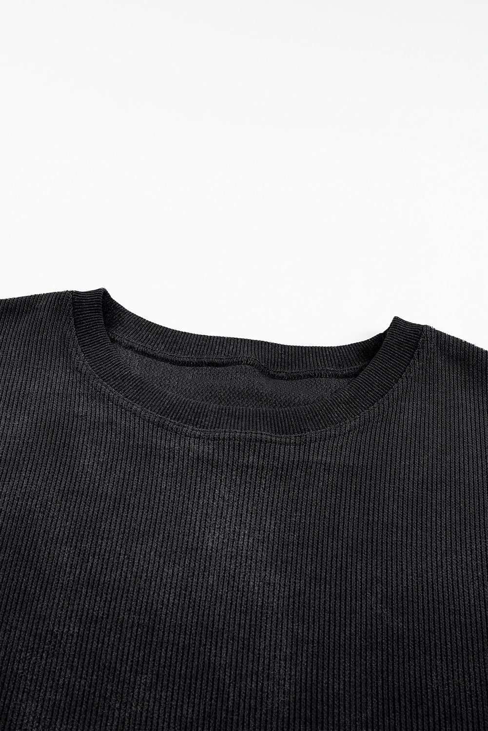 Black Plus Size Corded Round Neck Sweatshirt