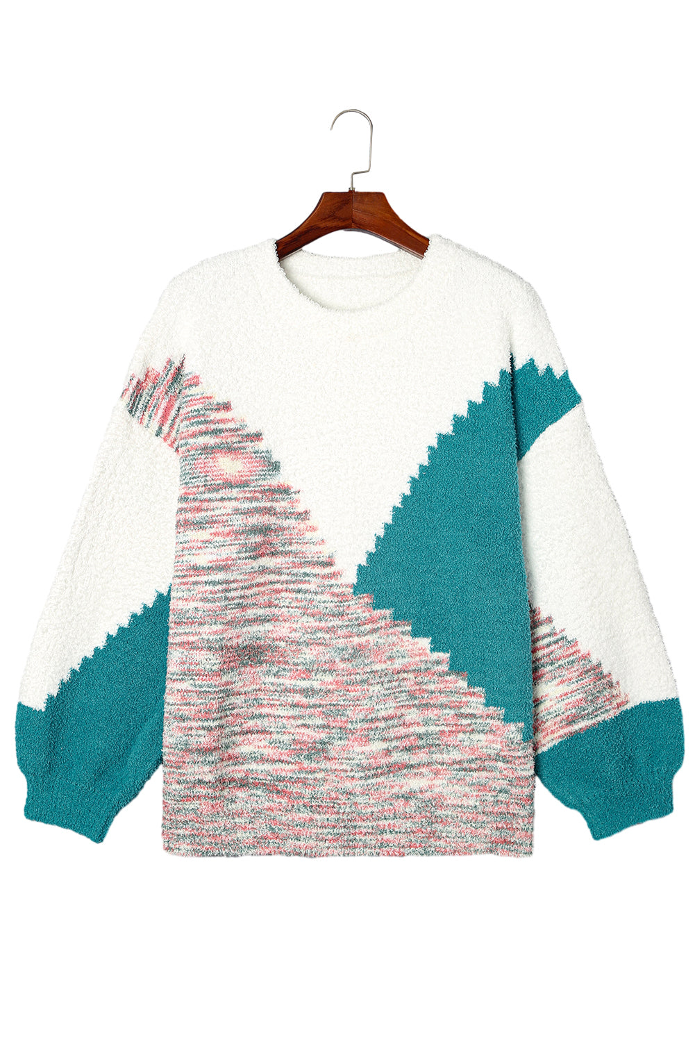 Multicolor Scalloped Color Block Plus Size Sweater