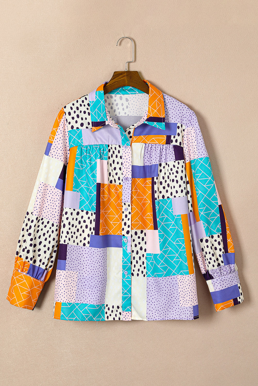 Multicolour Plus Size Mixed Print Buttoned Shirt