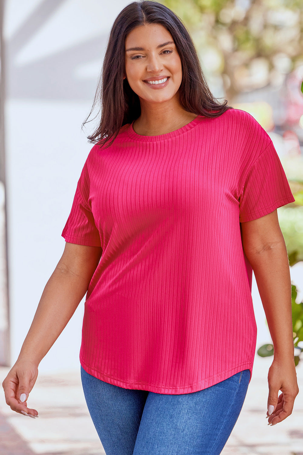 Rose Plus Size Ribbed Knit T-shirt