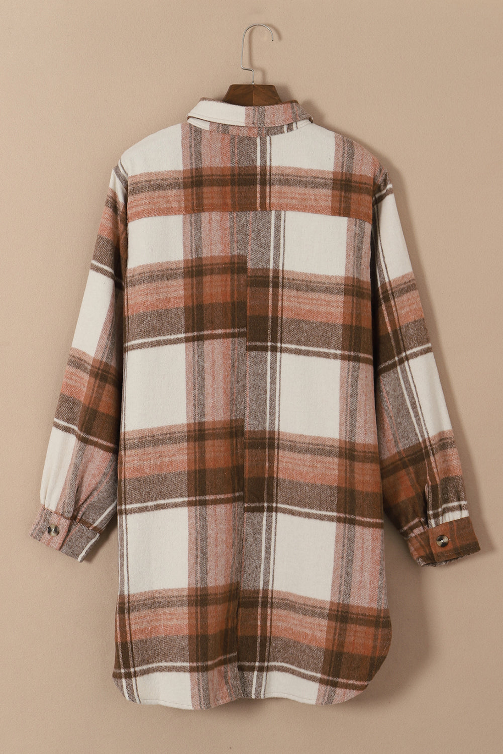 Brown Plus Size Plaid Flap Pockets Shacket