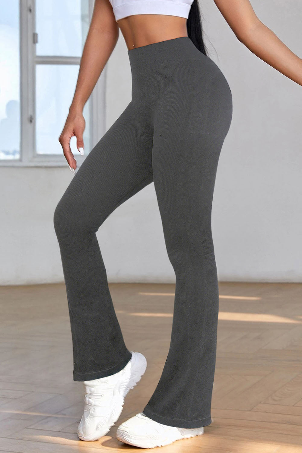 Gray High Waist Tummy Control Flared Sports Pants