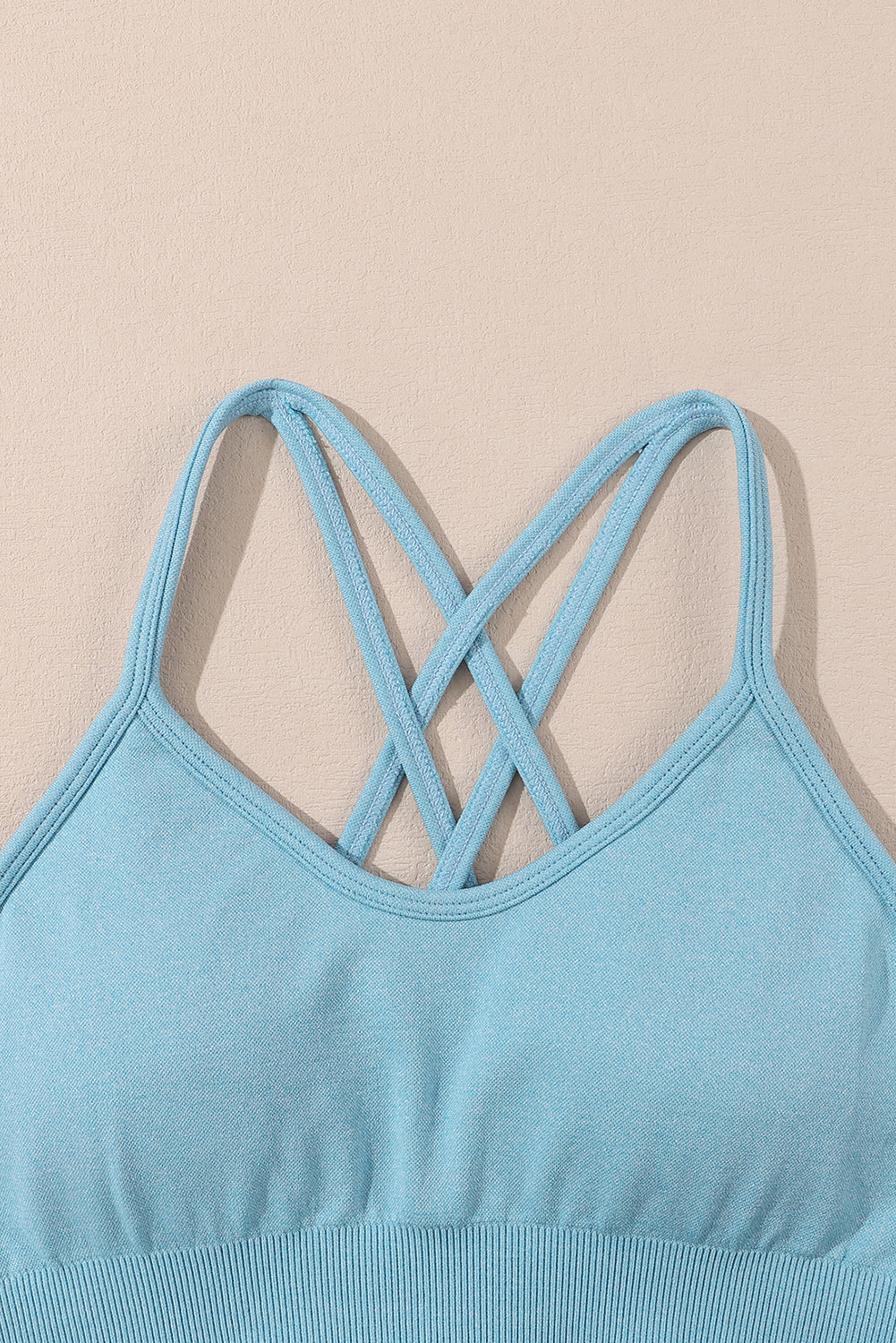 Sky Blue Ribbed Trim Strappy High Waist Active Set