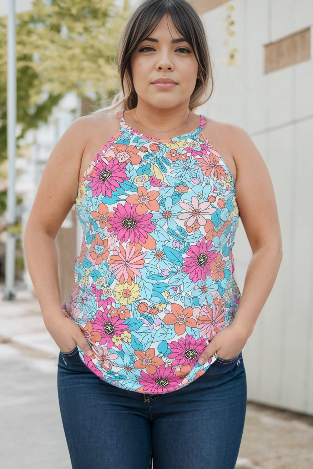 Multicolor Plus Size Floral Print Tank Top