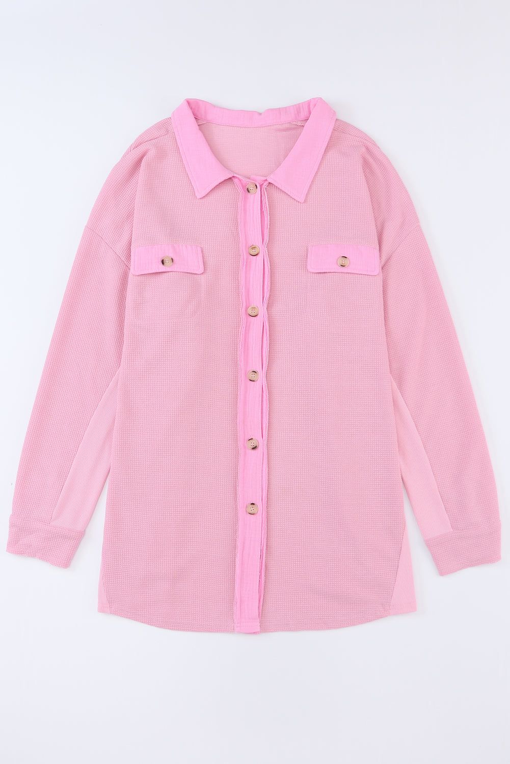 Pink Plus Size Waffle Knit Exposed Seam Shirt